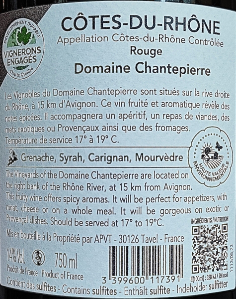 Domaine Chantepierre Cotes du Rhone 2024 AOC, Rotwein trocken 0,75l